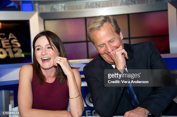 Emily Mortimer and Jeff Daniels at "The Newsroom" Press Conference at Sunset Gower Studios on June 13, 2013 in Hollywood, California.