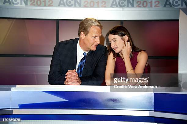 Jeff Daniels and Emily Mortimer at "The Newsroom" Press Conference at Sunset Gower Studios on June 13, 2013 in Hollywood, California.