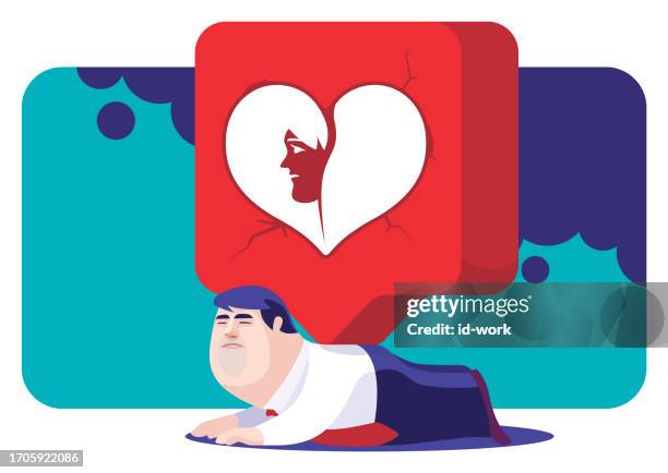 businessman lying on front and trapped by like icon - man lying down using phone stock illustrations