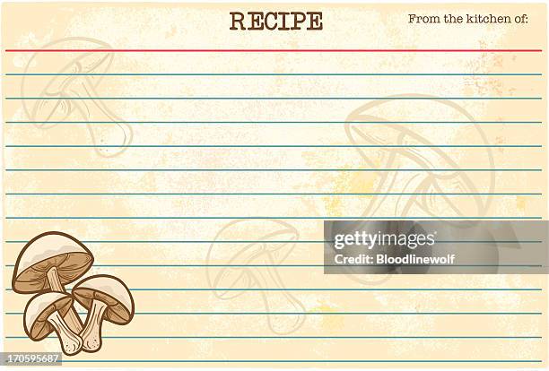old fashioned recipe card template - mushrooms - neutral kitchen stock illustrations