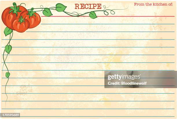 illustrations, cliparts, dessins animés et icônes de modèle de recette ancienne carte-tomates - tomate ancienne