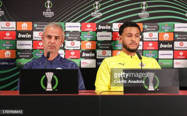Head coach of Fenerbahce, Ismail Kaplan and professional footballer of Fenerbahce, Joshua King hold a press conference ahead of UEFA Europa...