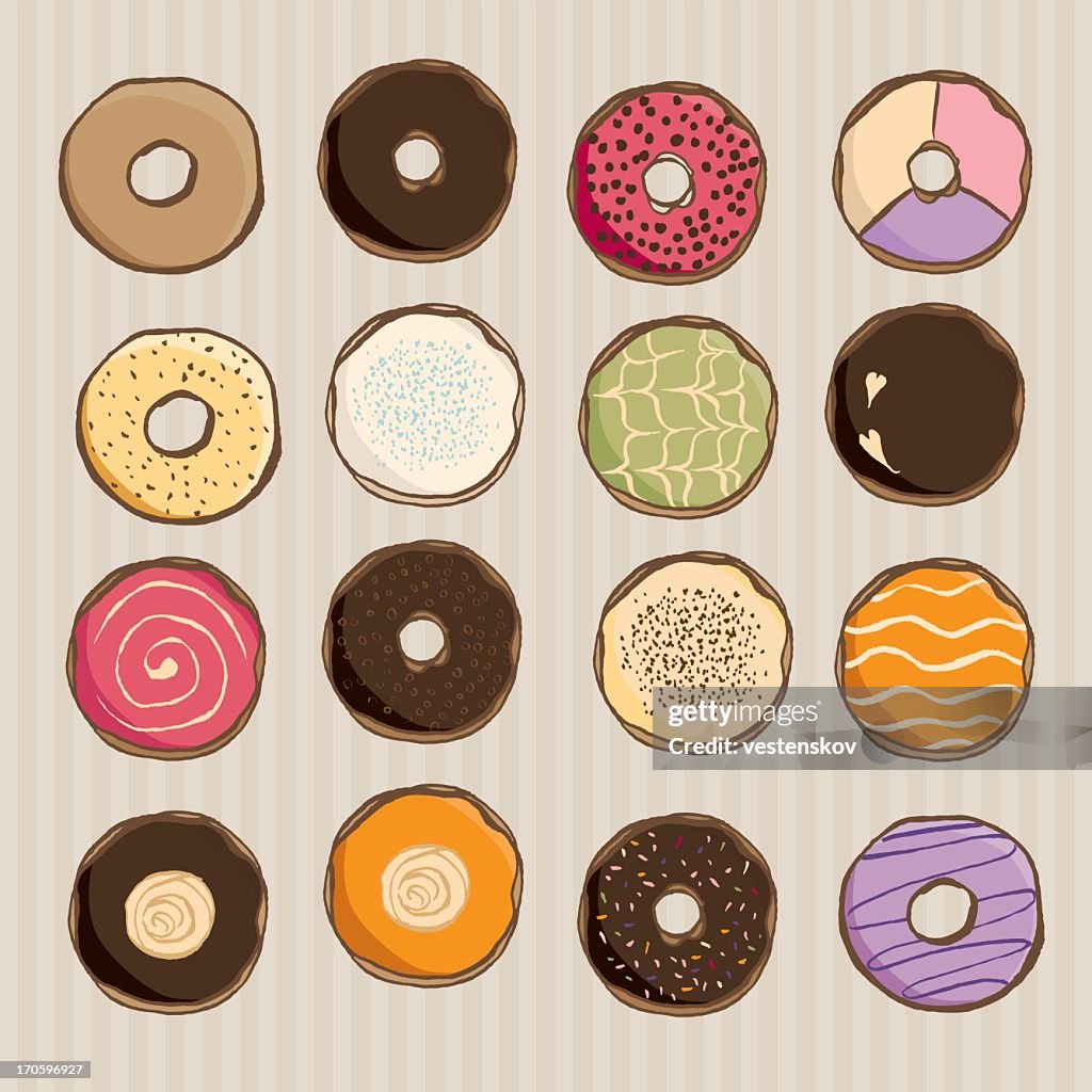 Variedade de mão desenho donut