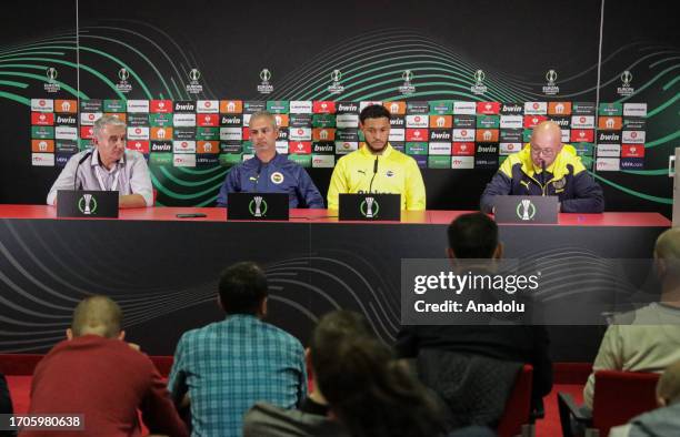 Head coach of Fenerbahce, Ismail Kaplan and professional footballer of Fenerbahce, Joshua King hold a press conference ahead of UEFA Europa...