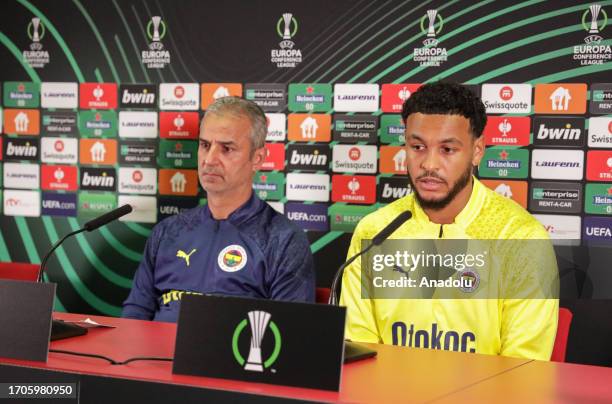 Head coach of Fenerbahce, Ismail Kaplan and professional footballer of Fenerbahce, Joshua King hold a press conference ahead of UEFA Europa...