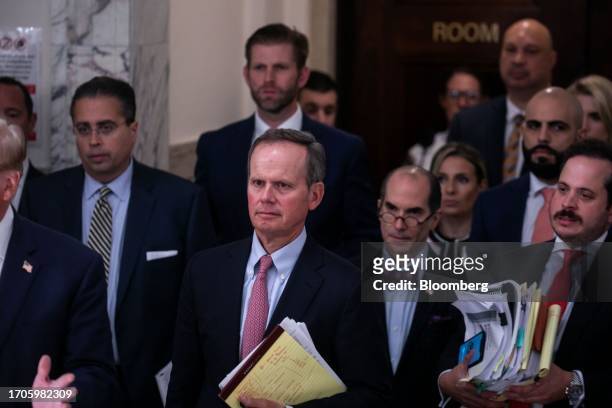 Chris Kise, attorney for former President Donald Trump, center, at New York State Supreme Court in New York, US, on Wednesday, Oct. 4, 2023. Donald...