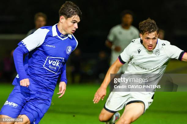 Gent's Cedric Jan Van Meirvenne pictured in action during a soccer game between Belgian U18 soccer team KAA Gent and Swiss FC Basel, Wednesday 04...