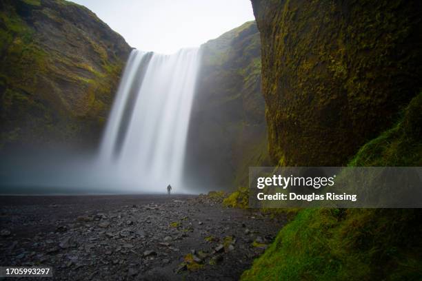 skogafoss waterfall in iceland. time lapse. famous place in iceland. travel - selfoss stock pictures, royalty-free photos & images