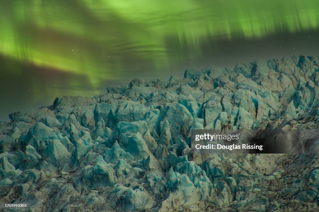 Aurora Borealis Above Glacier