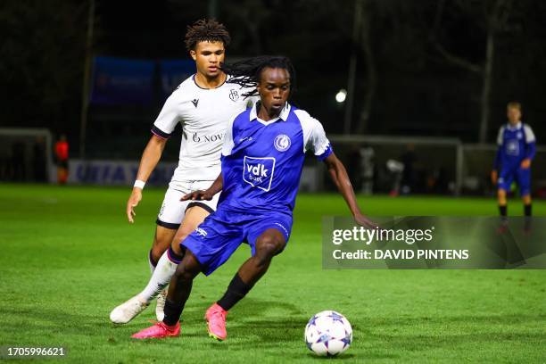 Gent's Sali Donny Sylla pictured in action during a soccer game between Belgian U18 soccer team KAA Gent and Swiss FC Basel, Wednesday 04 October...