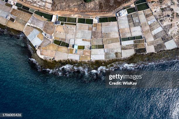 salt ponds in anfeh, lebanon - aerial view - lebanon aerial view stock pictures, royalty-free photos & images