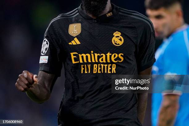 Close up of Real Madrid away shirt during the Champions League Group C match between SSC Napoli and Real Madrid CF at Stadio Diego Armando Maradona...