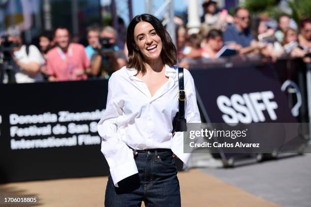 Macarena Garcia arrives at the Maria Cristina Hotel during the 71st San Sebastian International Film Festival on September 28, 2023 in San Sebastian,...