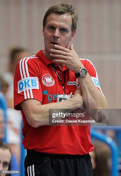 Aschaffenburg, GERMANY Coach Martin Heuberger of Germany looks on during the EHF Euro 2014 Qualifier match between Germany and Israel on June 15,...