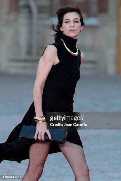 Charlotte Gainsbourg arrives at the Palace of Versailles ahead of the State Dinner held in honor of King Charles III and Queen Camilla in the Hall of...