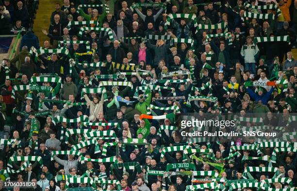 Celtic fans during a UEFA Champions League match between Celtic and Lazio at Celtic Park, on October 04 in Glasgow, Scotland.