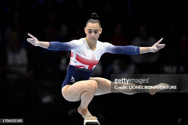 United Kingdom's Jessica Gadirova competes on the Balance Beam in the Women's Team Final during the 52nd FIG Artistic Gymnastics World Championships,...