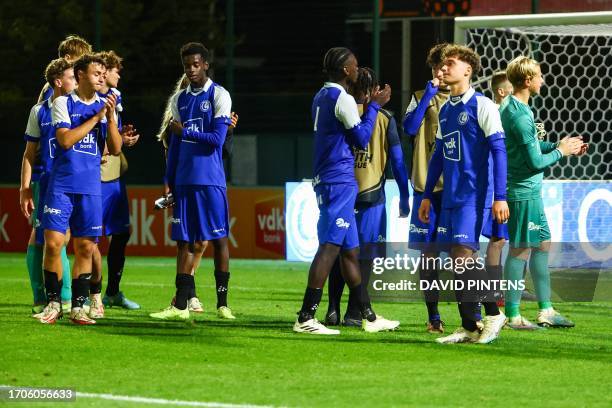 Gent's players look dejected after losing a soccer game between Belgian U18 soccer team KAA Gent and Swiss FC Basel, Wednesday 04 October 2023 in...