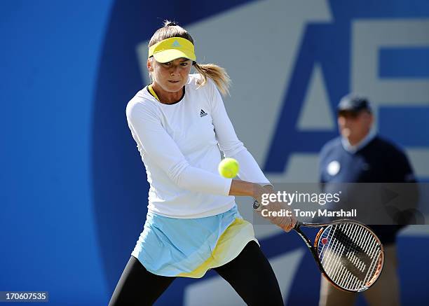 Daniela Hantuchova of Slovakia returns a shot in her Semi Final match against Alison Riske of USA during the AEGON Classic Tennis Tournament at...