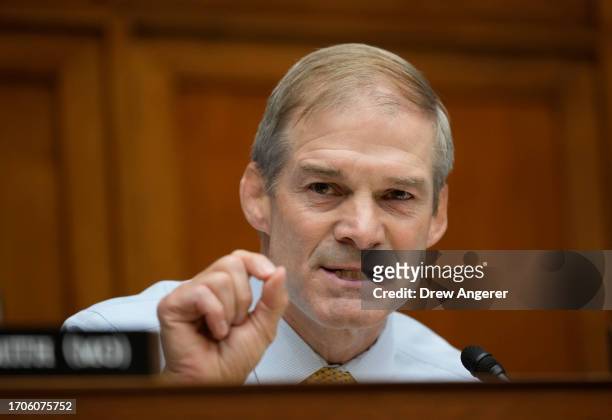 Rep Jim Jordan delivers remarks during a House Oversight Committee hearing titled “The Basis for an Impeachment Inquiry of President Joseph R. Biden,...