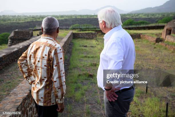 October 2023, Cape Verde, Cidade Velha: German President Frank-Walter Steinmeier and José Maria Pereira Neves, President of Cape Verde, visit the...