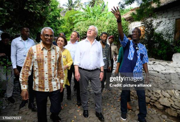 October 2023, Cape Verde, Cidade Velha: German President Frank-Walter Steinmeier and José Maria Pereira Neves , President of Cape Verde, are guided...