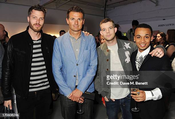 Rick Edwards, Peter Ruis, Buying and Brand Director of John Lewis, Russell Tovey and Aston Merrygold attend the John Lewis debut presentation at...