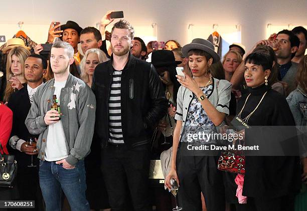 Aston Merrygold, Russell Tovey, Kimberly Wyatt and Rick Edwards attend the John Lewis debut presentation at London Collections: Men, where the...