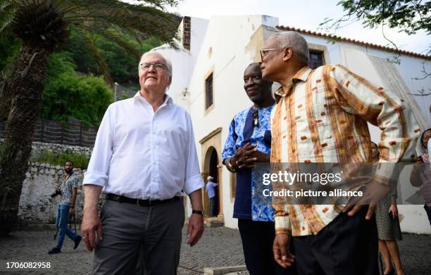 October 2023, Cape Verde, Cidade Velha: German President Frank-Walter Steinmeier and José Maria Pereira Neves , President of Cape Verde, are guided...