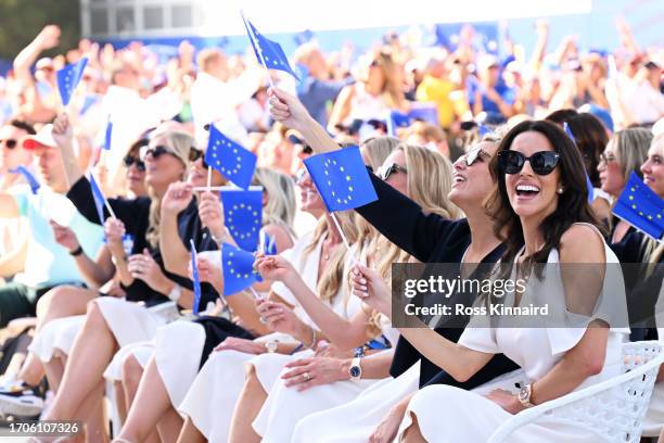 Diane Donald shows support for Team Europe during the opening ceremony for the 2023 Ryder Cup at Marco Simone Golf Club on September 28, 2023 in...