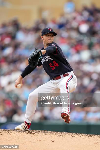 Sonny Gray of the Minnesota Twins pitches against the Los Angeles Angels on September 23, 2023 at Target Field in Minneapolis, Minnesota.