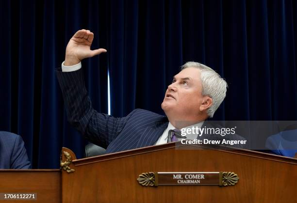 Chairman of the House Oversight Committee Rep. James Comer delivers remarks during a Committee hearing titled “The Basis for an Impeachment Inquiry...