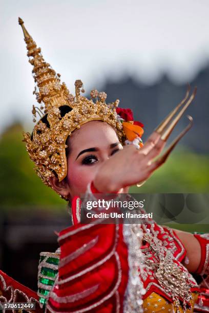 Thailand dancer performs Manohara dance during Borobudur International Festival 2013 on June 15, 2013 in Magelang, Indonesia. Borodopur International...