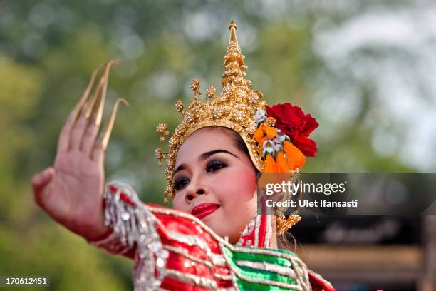 Thailand dancer performs the Manohara dance during Borobudur International Festival 2013 on June 15, 2013 in Magelang, Indonesia. Borodopur...