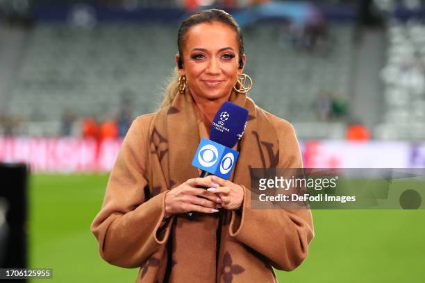 Kate Abdo looks on prior to the UEFA Champions League match between Newcastle United FC and Paris Saint-Germain at St. James Park on October 4, 2023...