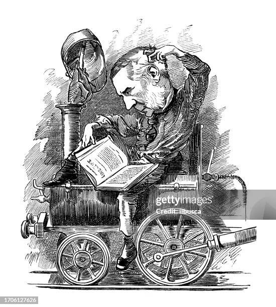 british satire caricature comic cartoon illustration - train operator stock illustrations