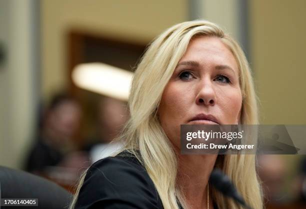 Rep. Marjorie Taylor Greene participates in a House Oversight Committee hearing titled “The Basis for an Impeachment Inquiry of President Joseph R....