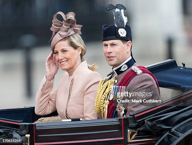 Sophie Rhys-Jones, Countess of Wessex and Prince Edward, Earl of Wessex during the annual Trooping The Colour ceremony at Horse Guards Parade on June...