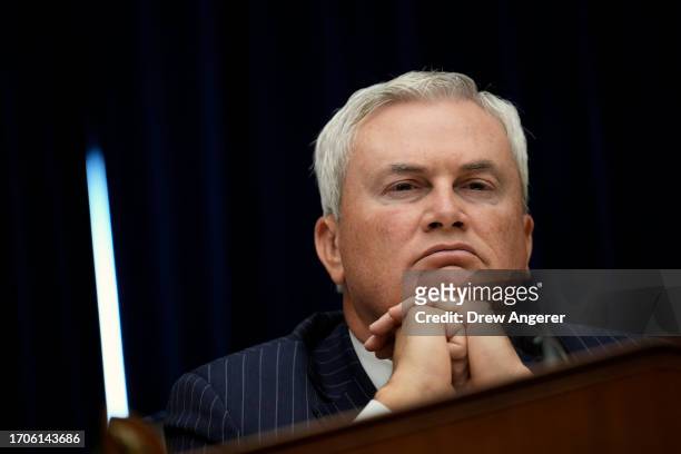 Chairman of the House Oversight Committee Rep. James Comer presides over a Committee hearing titled “The Basis for an Impeachment Inquiry of...
