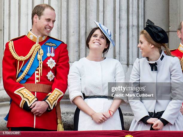 Prince William, Duke of Cambridge with Princess Eugenie and Princess Beatrice during the annual Trooping The Colour ceremony at Buckingham Palace on...