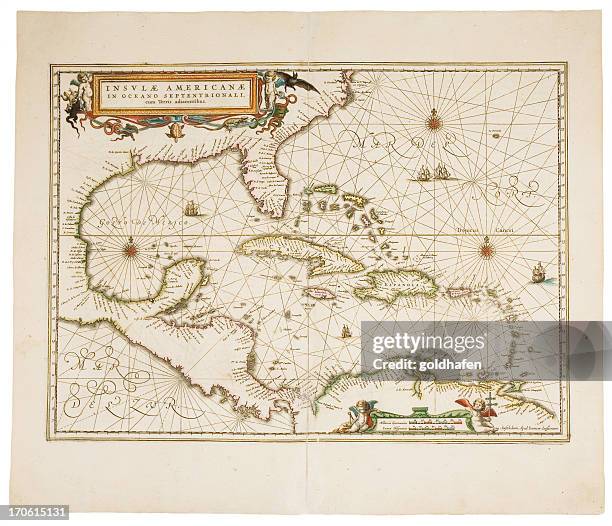 stockillustraties, clipart, cartoons en iconen met carribean map - eighteenth