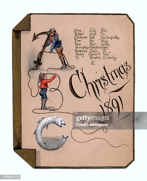 victorian watercolour christmas card - 1891 stock illustrations