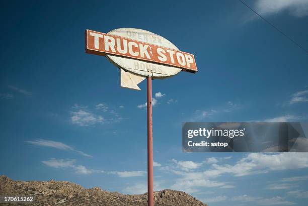 truck stop sign - diner at the highway stock pictures, royalty-free photos & images