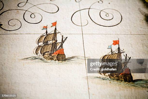 bildbanksillustrationer, clip art samt tecknat material och ikoner med chasing ships - galleon ship