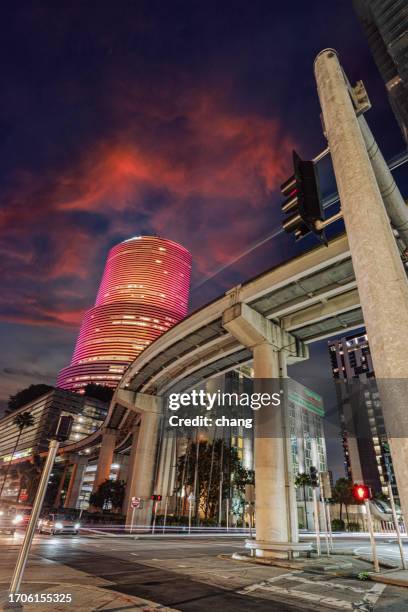 night view of downtown miami and brickell_miami - miami river florida stock pictures, royalty-free photos & images