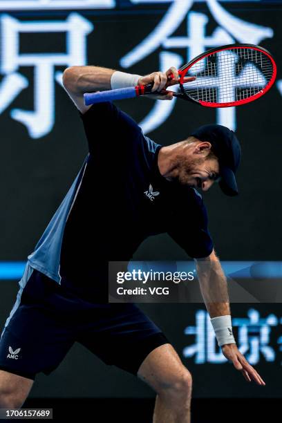 Andy Murray of Great Britain throws his racket in the Men's Singles Round of 32 match against Alex De Minaur of Australia on day three of 2023 China...