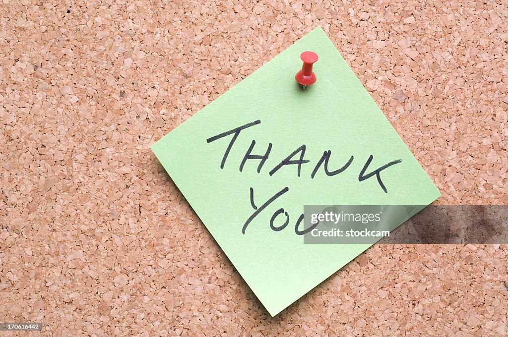 Green Thank You post-it note