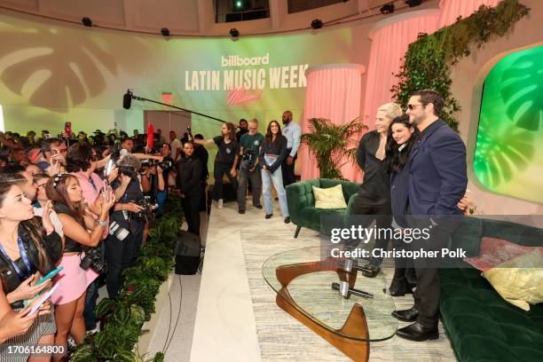 Christian Chávez, Maite Perroni and Christopher von Uckermann of RBD onstage at Billboard Latin Music Week held at Faena Forum on October 4, 2023 in...