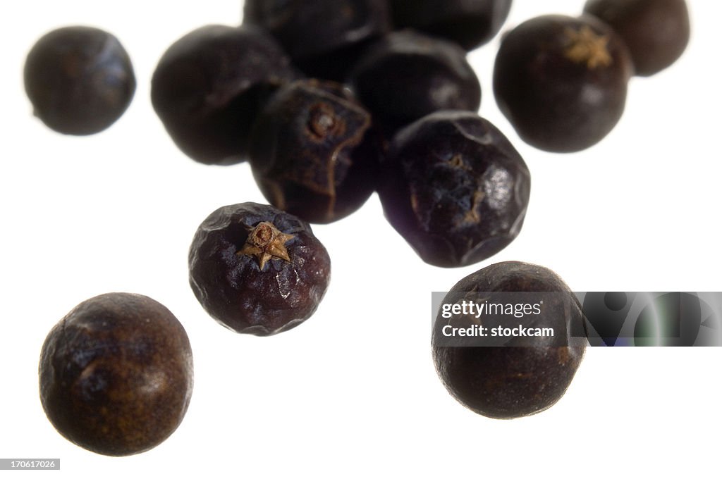 Close-up of Juniper berries on white
