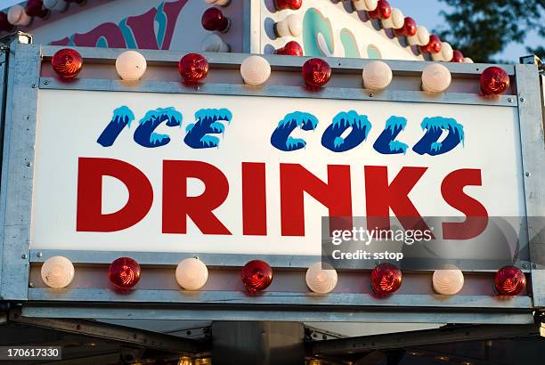 ice cold drinks - cold drink sign stock pictures, royalty-free photos & images